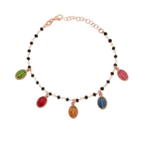 Bracciale in argento dorato con 5 medaglie "Miracolose" smaltate