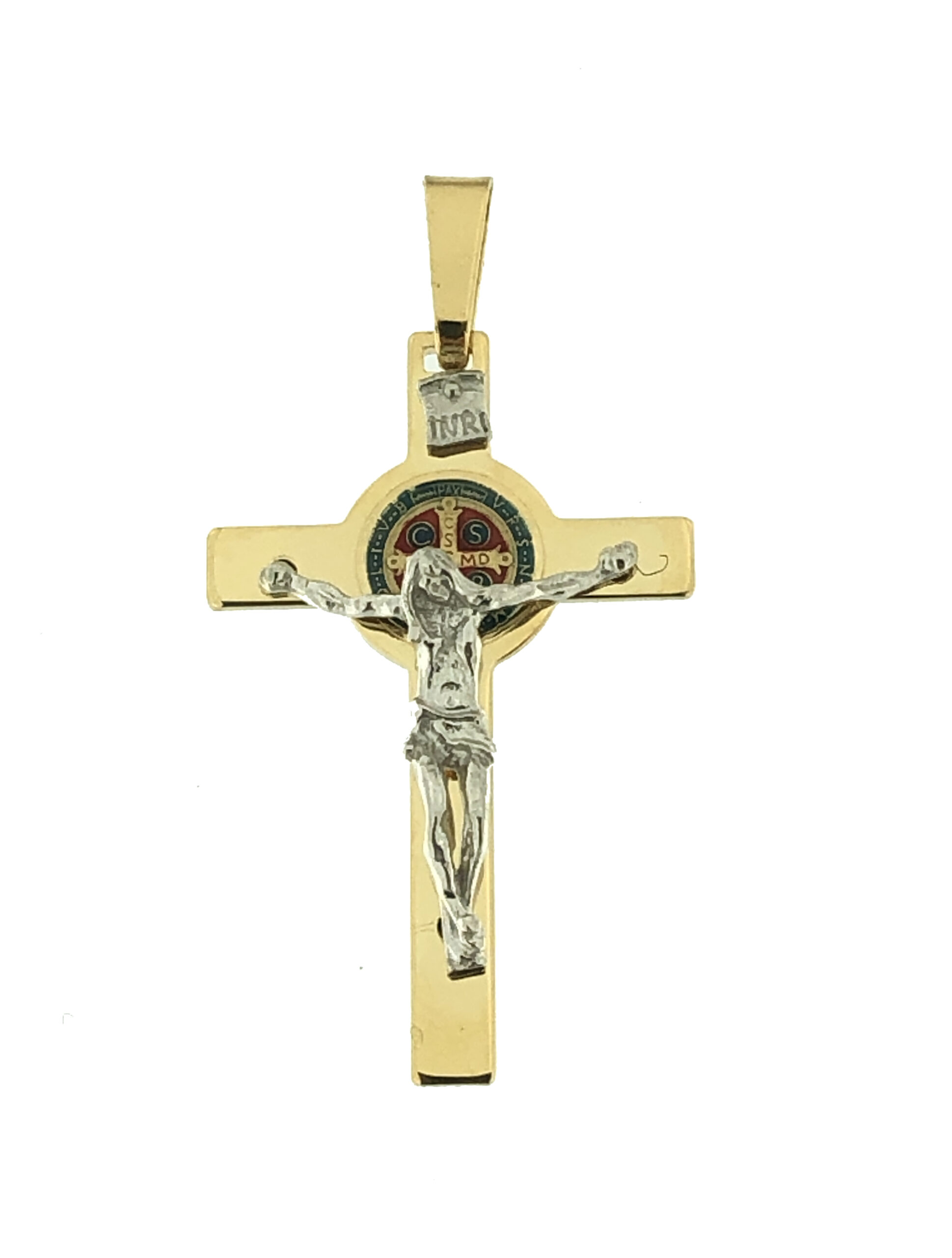 GTBITALY 10.006.21 Croce di San Benedetto Smalto Bianco Dorato Oro smaltato a Mano su Base Legno 