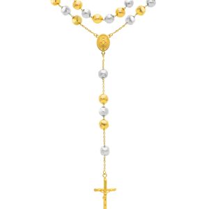Rosario oro bianco e oro giallo 8 mm