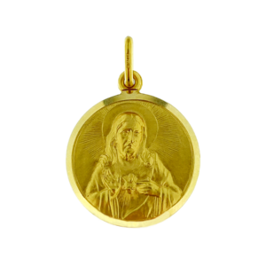 medaglia sacro cuore di gesu oro giallo - bordo lucido