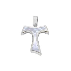 Croce oro bianco e madreperla